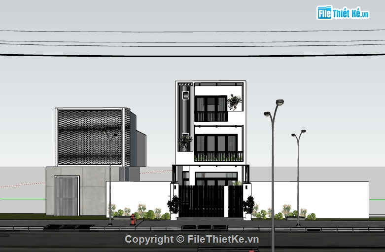 nhà phố 3 tầng,nhà phố 6x20m,model sketchup nhà phố 3 tầng,su nhà phố 3 tầng